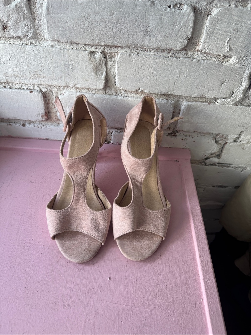 Women's Pink Suede Open-Toe Heeled Sandals